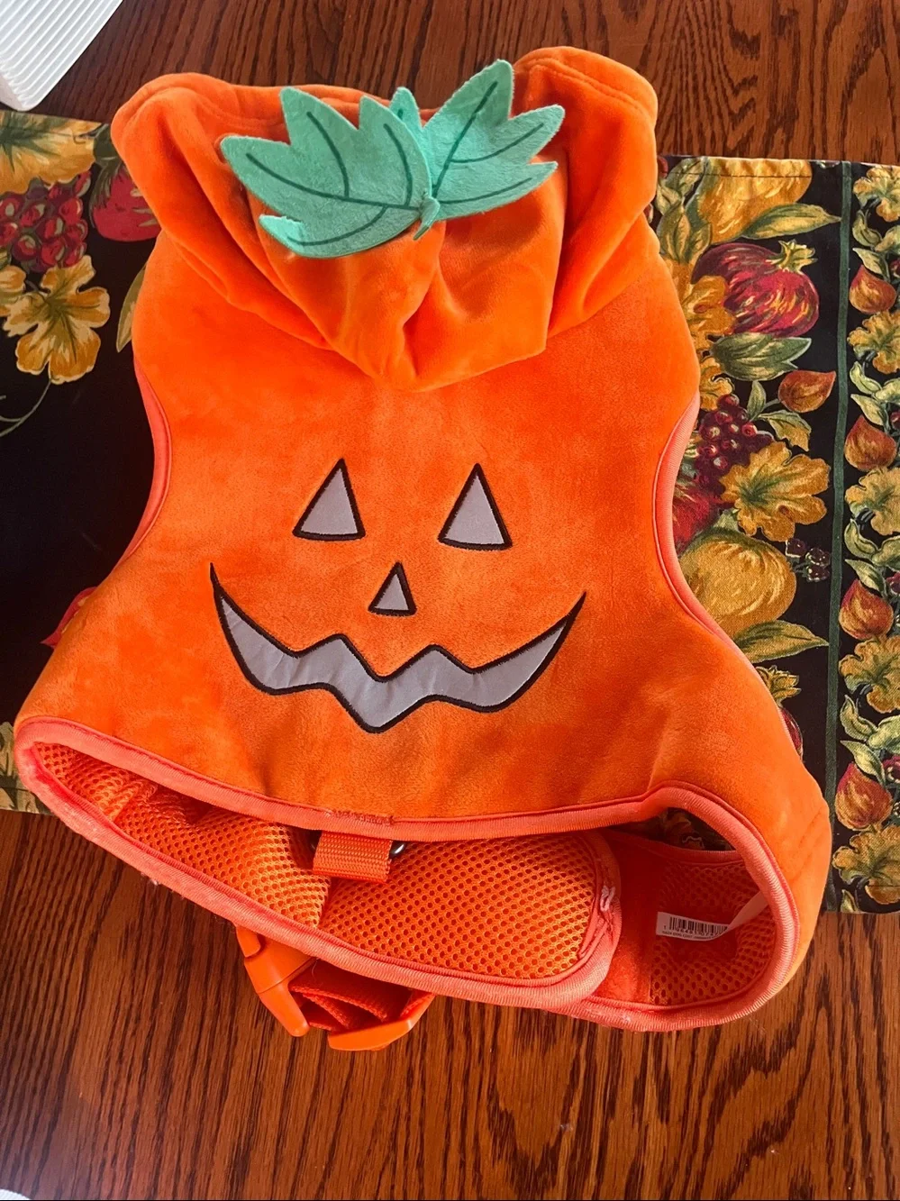 Halloween Pumpkin Dog Harness with reflective pumpkin features Large
